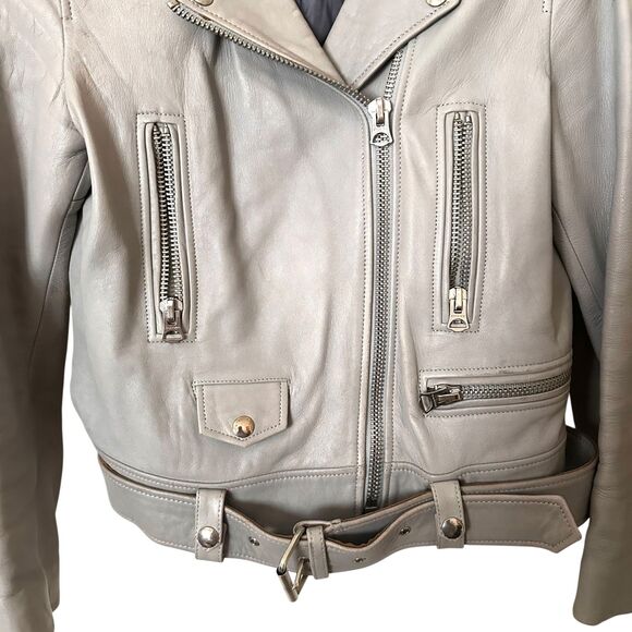 ACNE STUDIOS Leather Moto Jacket Grey Sz 38 (US 6) - Picture 5 of 8